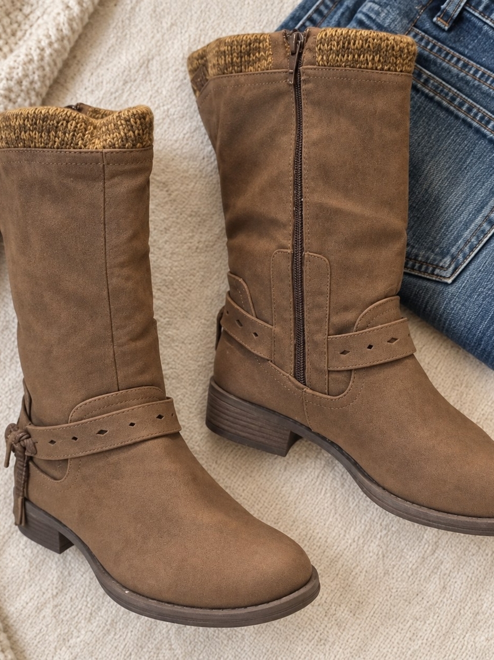 #2112 LUK·EES by MUK LUKS Brown Knit Cuff Mid-Calf Boots